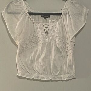 White Lace Detail Women's Top